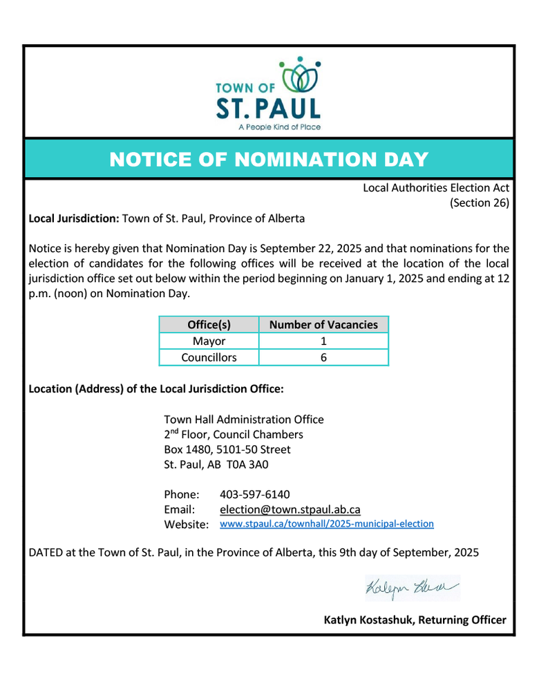 Notice of Nomination Day