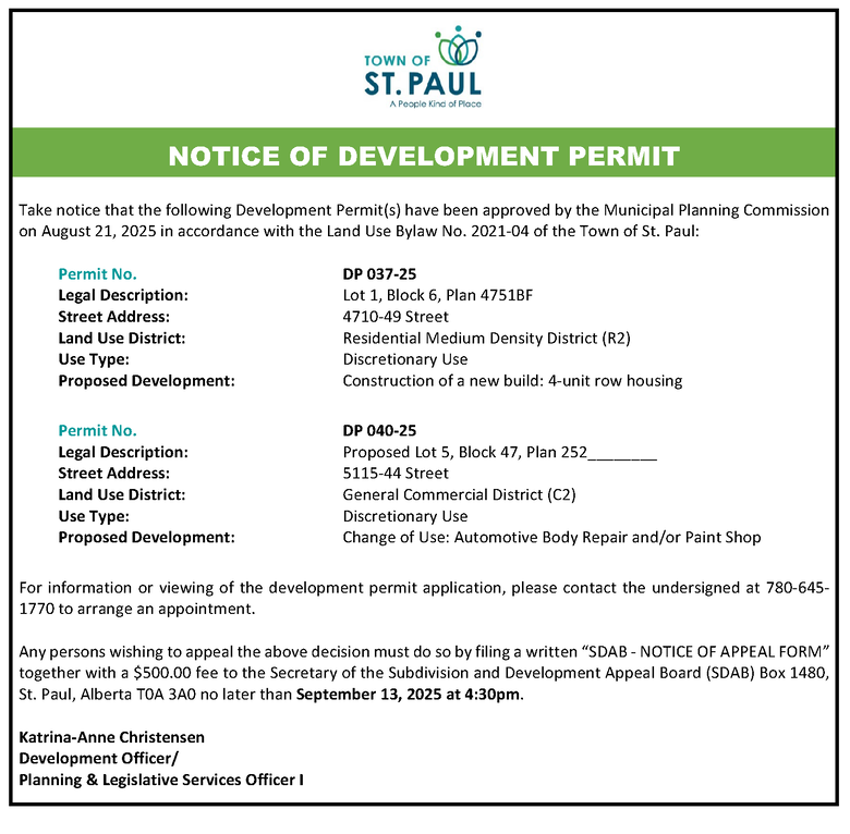 Notice of Development Permit